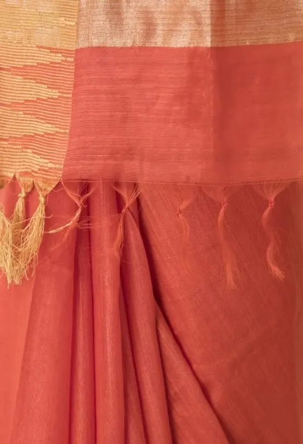 Chromai_Orange_Handloom_Semi_Tussar_Silk_Temple_Border_Bhagalpuri_Saree