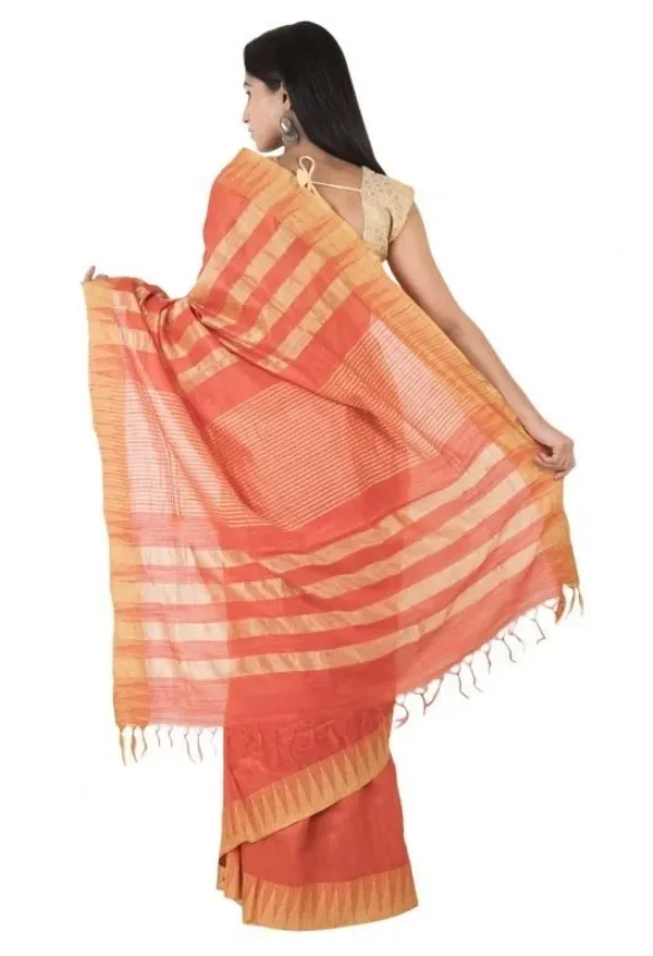 Chromai_Orange_Handloom_Semi_Tussar_Silk_Temple_Border_Bhagalpuri_Saree