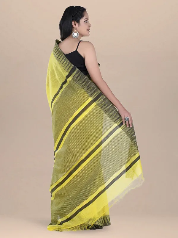 Energy_YellowBlack_Handloom_Semi_Tussar_Silk_Temple_Border_Bhagalpuri_Saree