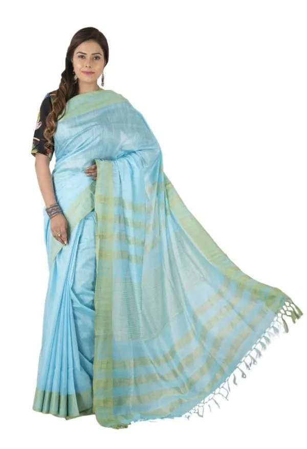 Glacier_Cyan_Handloom_Semi_Tussar_Silk_Temple_Border_Bhagalpuri_Saree