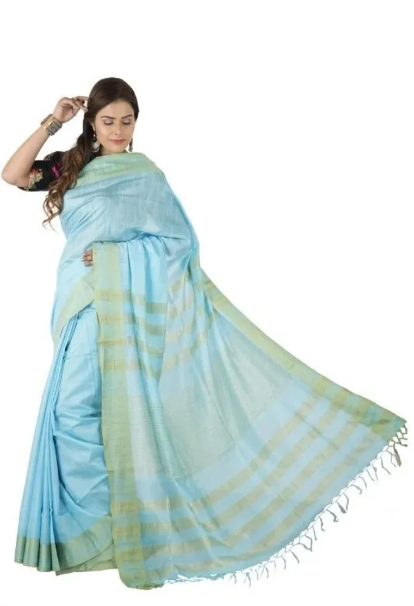 Glacier_Cyan_Handloom_Semi_Tussar_Silk_Temple_Border_Bhagalpuri_Saree