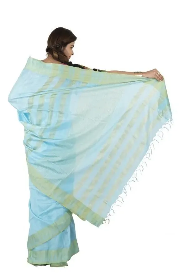 Glacier_Cyan_Handloom_Semi_Tussar_Silk_Temple_Border_Bhagalpuri_Saree