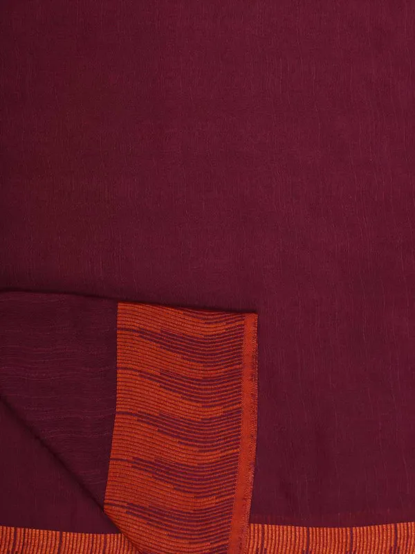 Hippie_MagentaOrange_Handloom_Semi_Tussar_Silk_Temple_Border_Bhagalpuri_Saree