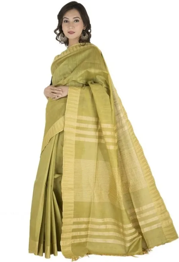 Huskie_Green_Handloom_Semi_Tussar_Silk_Temple_Border_Bhagalpuri_Saree
