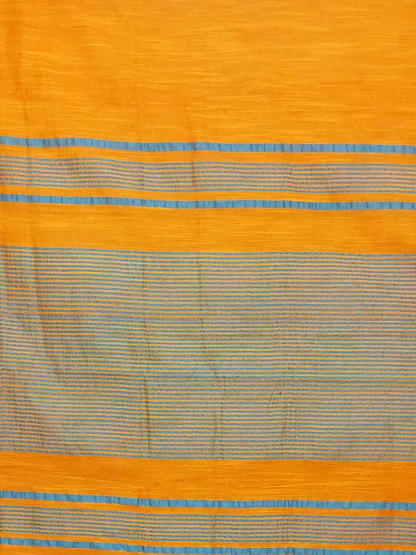 Jaffaie_OrangeCyan_Handloom_Semi_Tussar_Silk_Temple_Border_Bhagalpuri_Saree