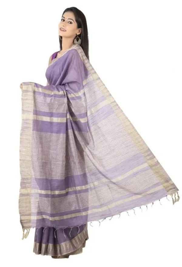 Mambae_Purple_Handloom_Semi_Tussar_Silk_Temple_Border_Bhagalpuri_Saree