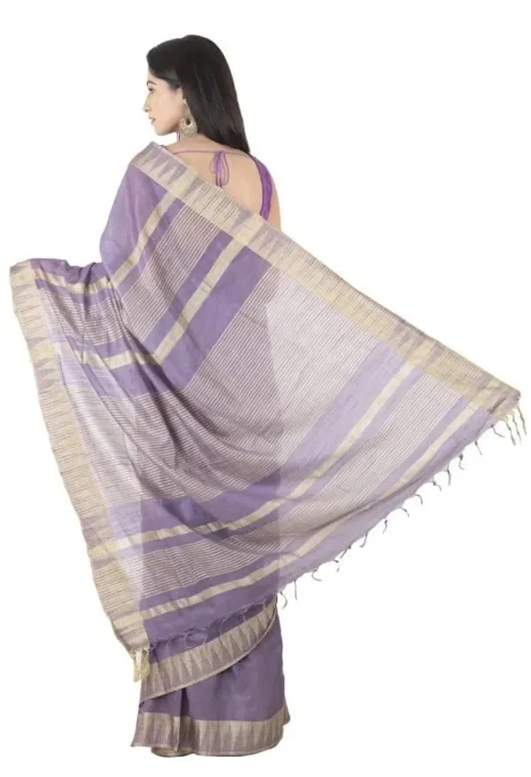 Mambae_Purple_Handloom_Semi_Tussar_Silk_Temple_Border_Bhagalpuri_Saree