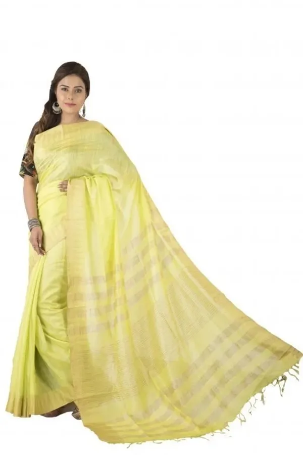 Primrose_Green_Handloom_Semi_Tussar_Silk_Temple_Border_Bhagalpuri_Saree