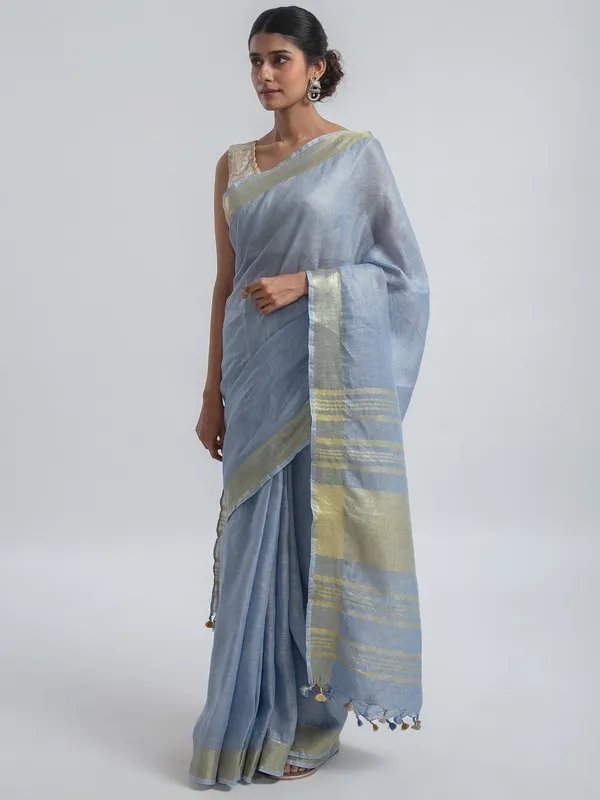 GoldGrey_Linen_Cotton_Blend_Handloom_Bhagallpuri_Saree