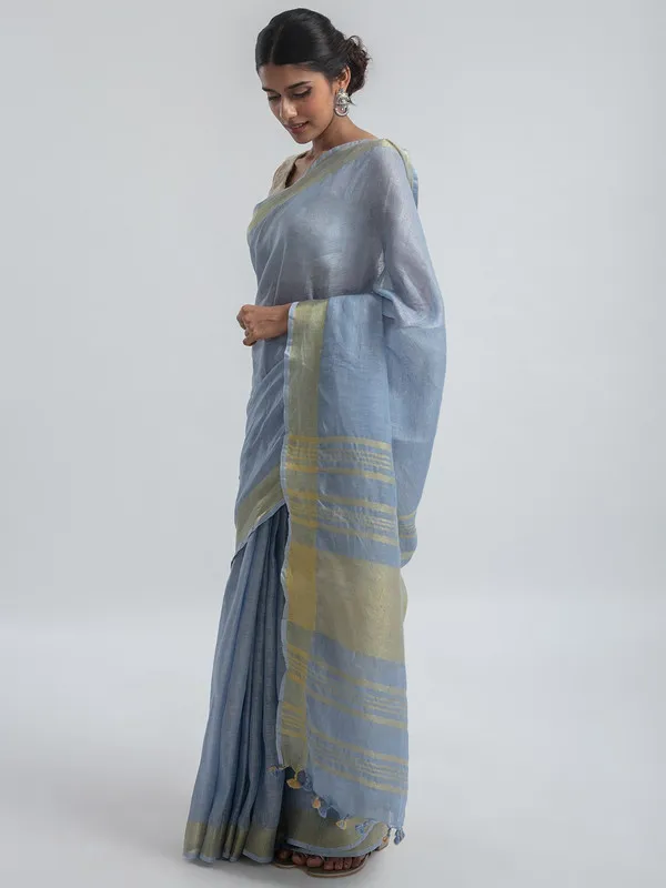 GoldGrey_Linen_Cotton_Blend_Handloom_Bhagallpuri_Saree
