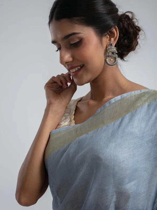 GoldGrey_Linen_Cotton_Blend_Handloom_Bhagallpuri_Saree