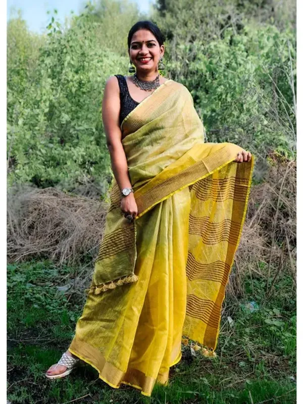 Authentic_GoldMoss_Green_&_Yellow_Bhagalpuri_Handloom_Tissue_Linen_Two_Dye_Saree