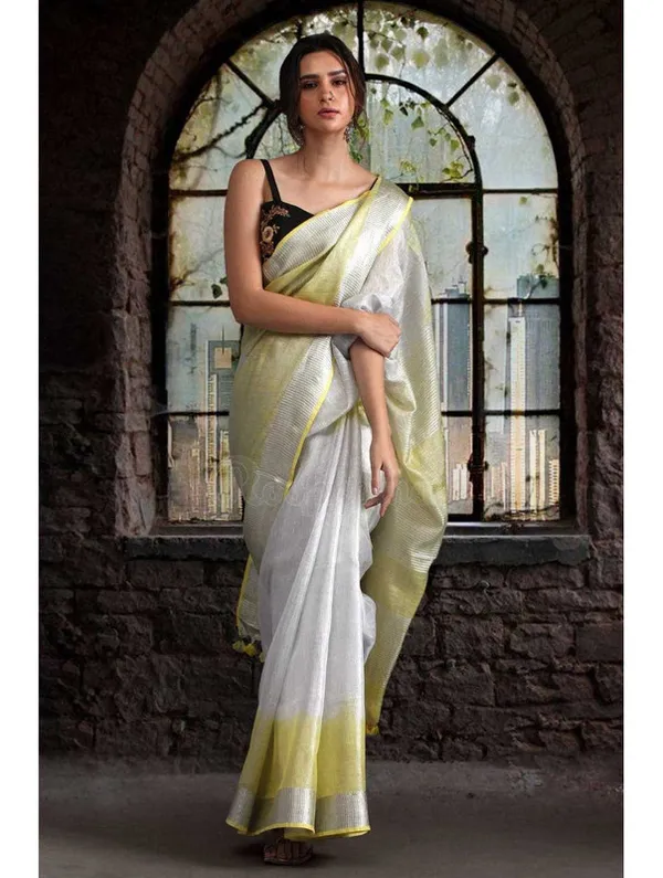 Authentic_Yellow_&_White_Bhagalpuri_Handloom_Tissue_Linen_Two_Dye_Saree