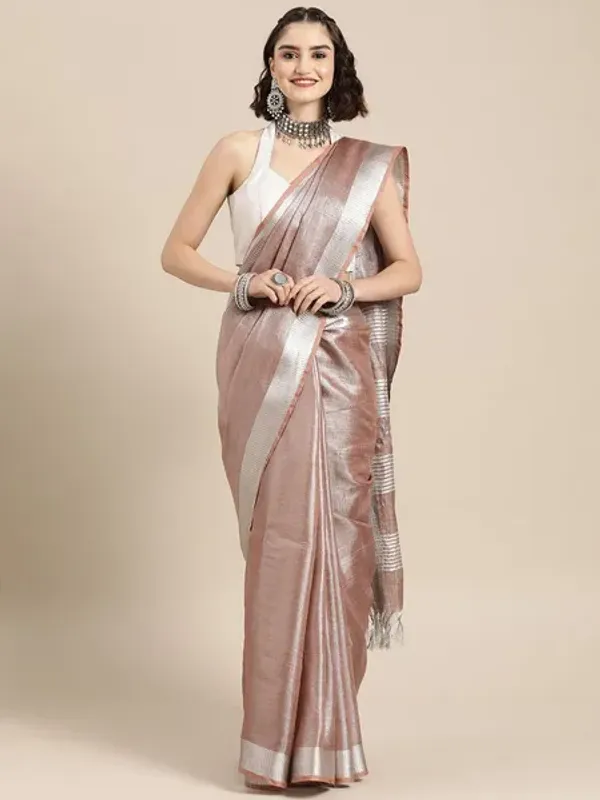 Authentic_Ecru_Brown_Tissue_Linen_Handloom_Bhagapuri_Saree_with_Running_Blouse_Piece