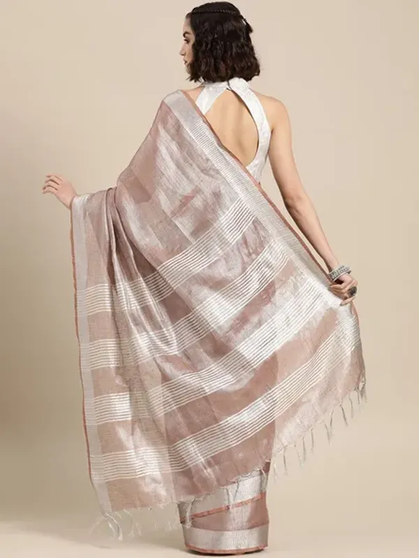 Authentic_Ecru_Brown_Tissue_Linen_Handloom_Bhagapuri_Saree_with_Running_Blouse_Piece