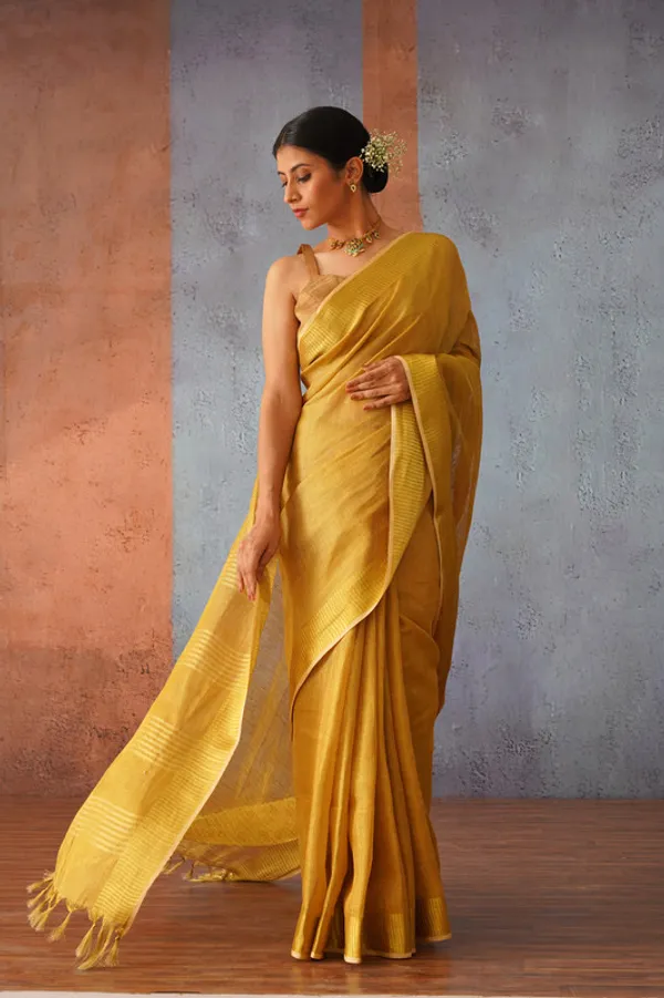 Authentic_Golden_Yellow_Tissue_Linen_Handloom_Bhagapuri_Saree_with_Running_Blouse_Piece