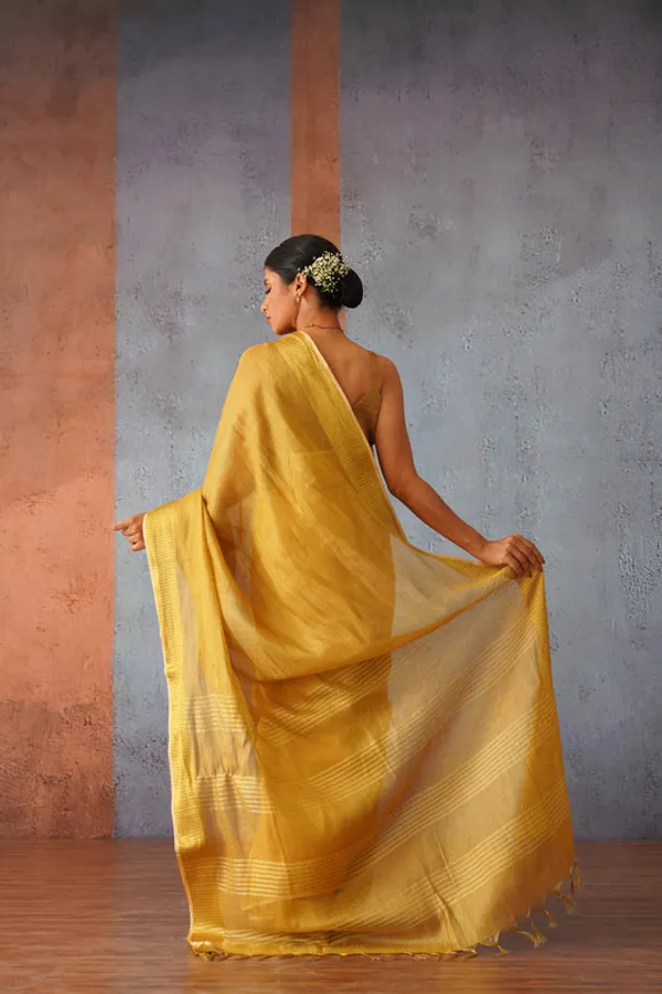 Authentic_Golden_Yellow_Tissue_Linen_Handloom_Bhagapuri_Saree_with_Running_Blouse_Piece