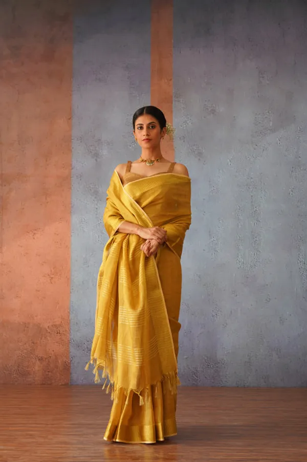 Authentic_Golden_Yellow_Tissue_Linen_Handloom_Bhagapuri_Saree_with_Running_Blouse_Piece