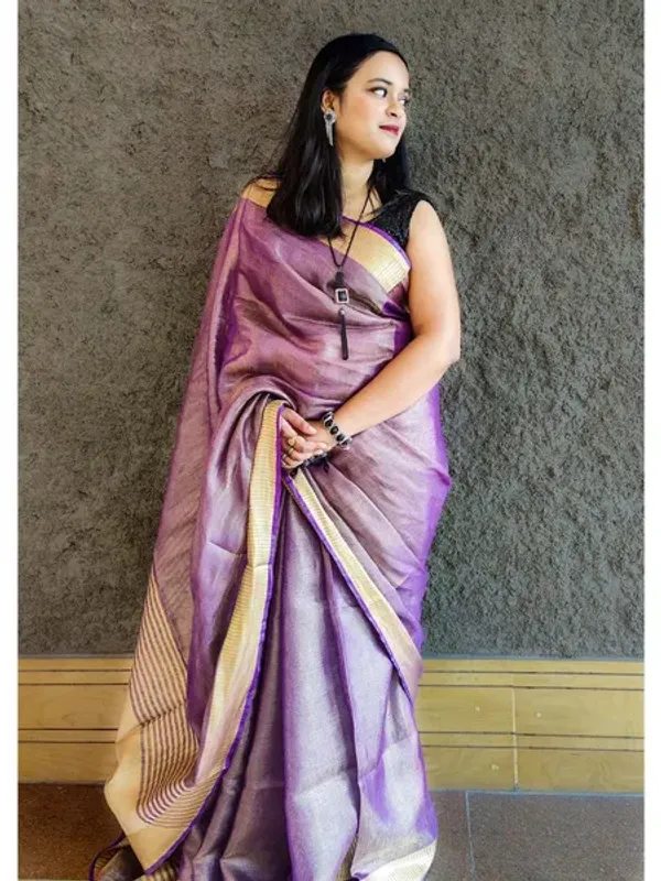Authentic_GoldFrench_Purple_Tissue_Linen_Handloom_Bhagapuri_Saree_with_Running_Blouse_Piece