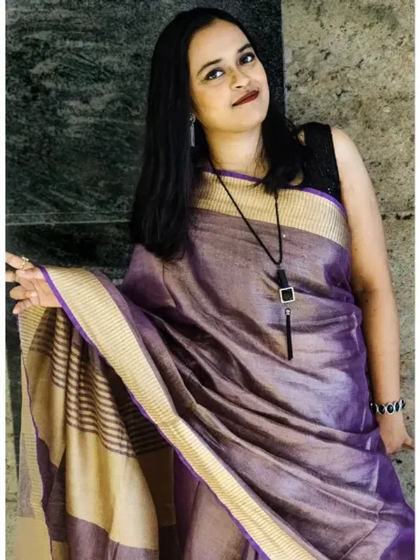 Authentic_GoldFrench_Purple_Tissue_Linen_Handloom_Bhagapuri_Saree_with_Running_Blouse_Piece