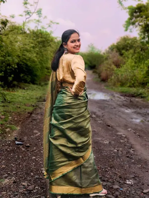Authentic_GoldReseda_Green_Tissue_Linen_Handloom_Bhagapuri_Saree_with_Running_Blouse_Piece