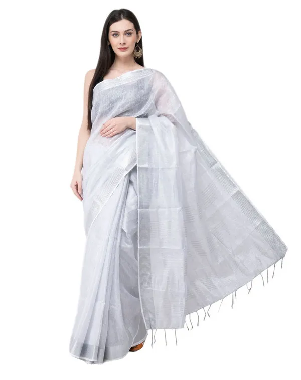 Authentic_White_Tissue_Linen_Handloom_Bhagapuri_Saree_with_Running_Blouse_Piece