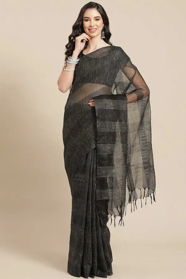 Authentic_Black_Mulberry_Ghicha_Silk_Handloom_Bhagalpuri_Net_Saree