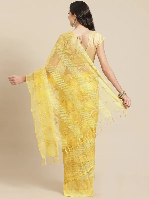 Authentic_Canary_Yellow_Mulberry_Ghicha_Silk_Handloom_Bhagalpuri_Net_Saree