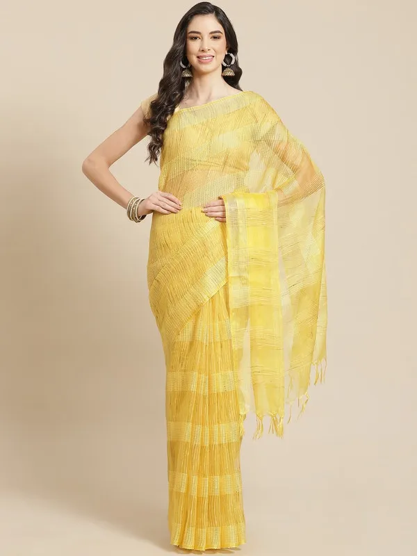 Authentic_Canary_Yellow_Mulberry_Ghicha_Silk_Handloom_Bhagalpuri_Net_Saree