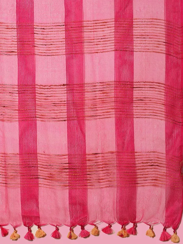 Authentic_Cerise_Pink_Mulberry_Ghicha_Silk_Handloom_Bhagalpuri_Net_Saree