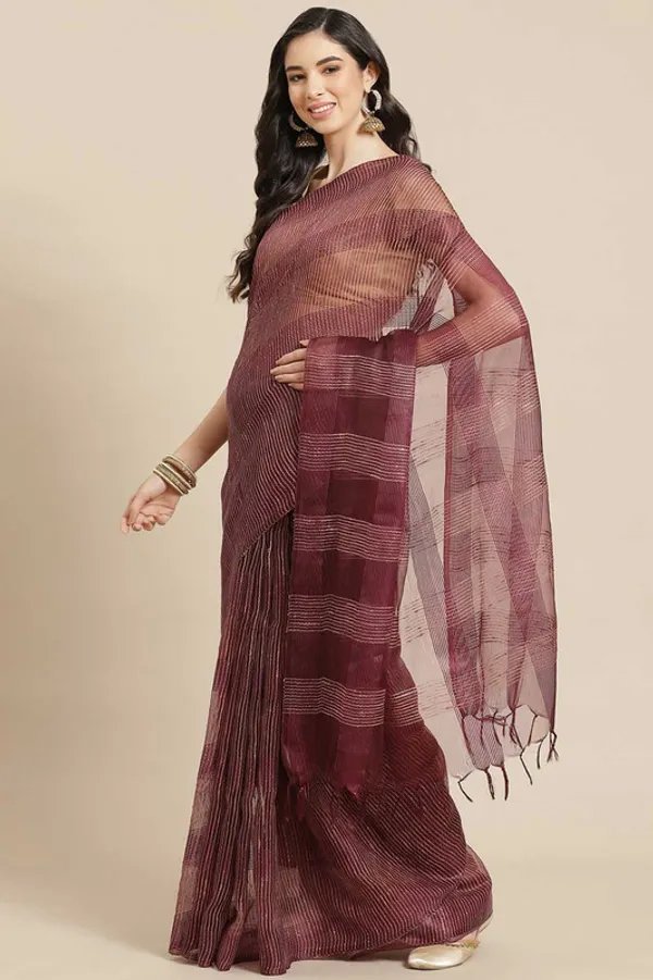 Authentic_Teekwood_Brown_Mulberry_Ghicha_Silk_Handloom_Bhagalpuri_Net_Saree
