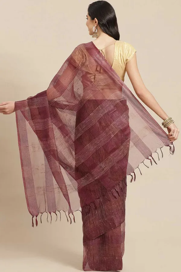 Authentic_Teekwood_Brown_Mulberry_Ghicha_Silk_Handloom_Bhagalpuri_Net_Saree