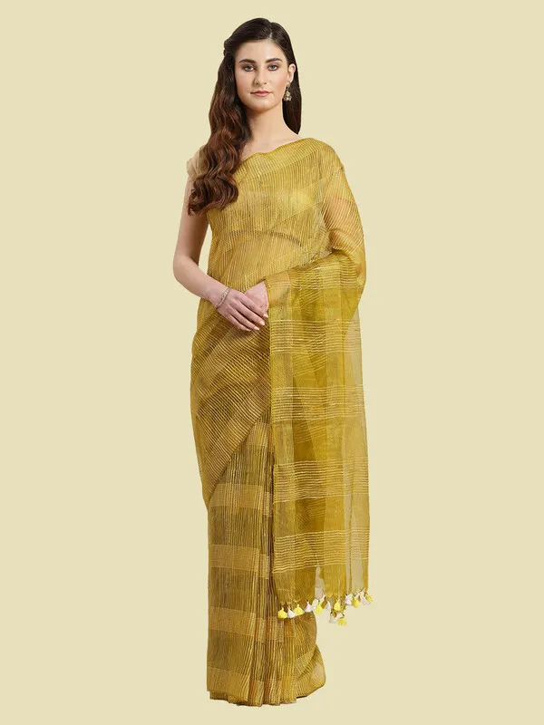 Authentic_Ecru_Green_Mulberry_Ghicha_Silk_Handloom_Bhagalpuri_Net_Saree