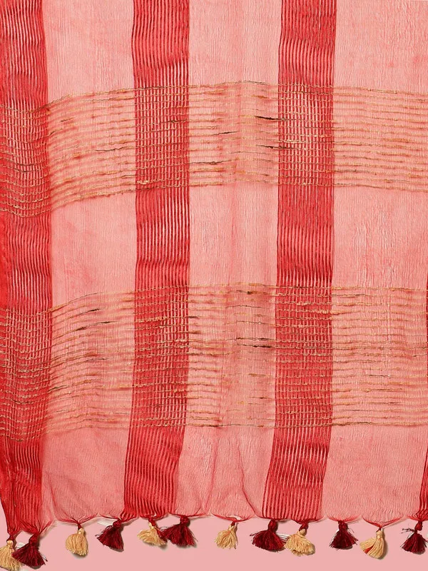 Authentic_Fine_Red_Mulberry_Ghicha_Silk_Handloom_Bhagalpuri_Net_Saree