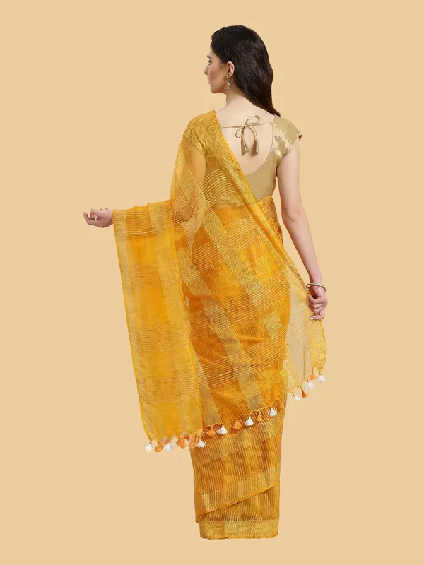 Authentic_Gamboge_Yellow_Mulberry_Ghicha_Silk_Handloom_Bhagalpuri_Net_Saree