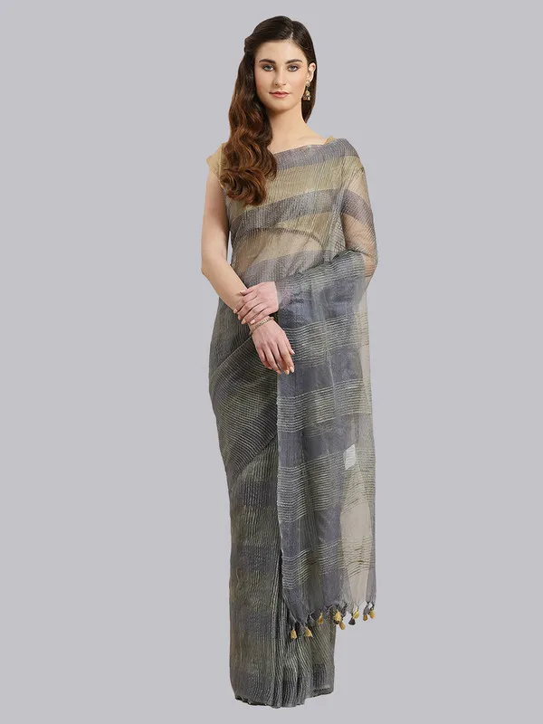 Authentic_Grey_Mulberry_Ghicha_Silk_Handloom_Bhagalpuri_Net_Saree