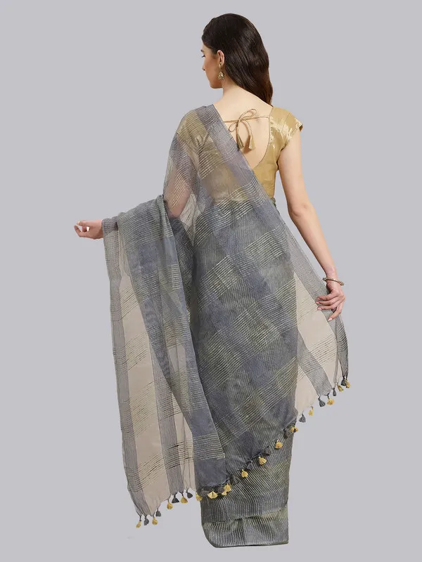 Authentic_Grey_Mulberry_Ghicha_Silk_Handloom_Bhagalpuri_Net_Saree