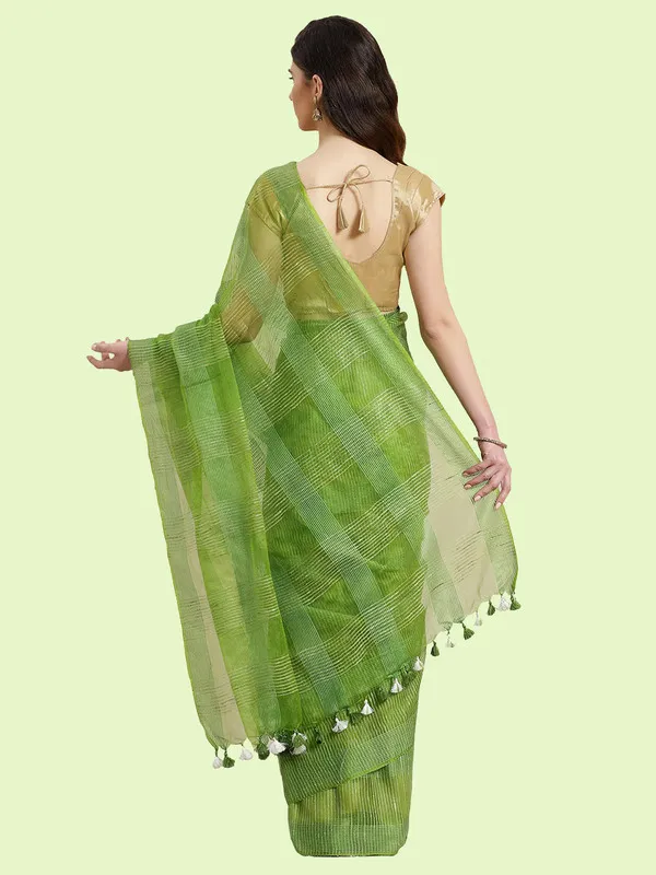 Authentic_Kelly_Green_Mulberry_Ghicha_Silk_Handloom_Bhagalpuri_Net_Saree