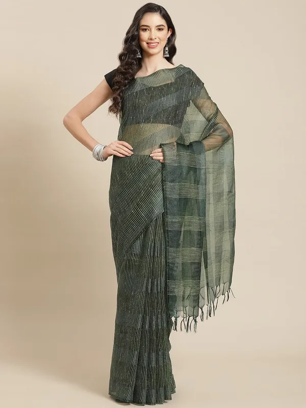 Authentic_Reseda_Green_Mulberry_Ghicha_Silk_Handloom_Bhagalpuri_Net_Saree