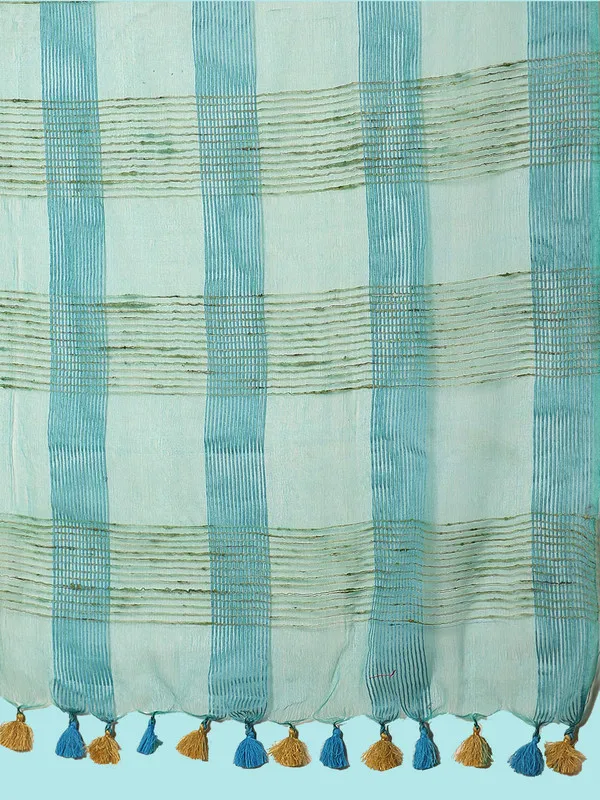 Authentic_Turquoise_Mulberry_Ghicha_Silk_Handloom_Bhagalpuri_Net_Saree