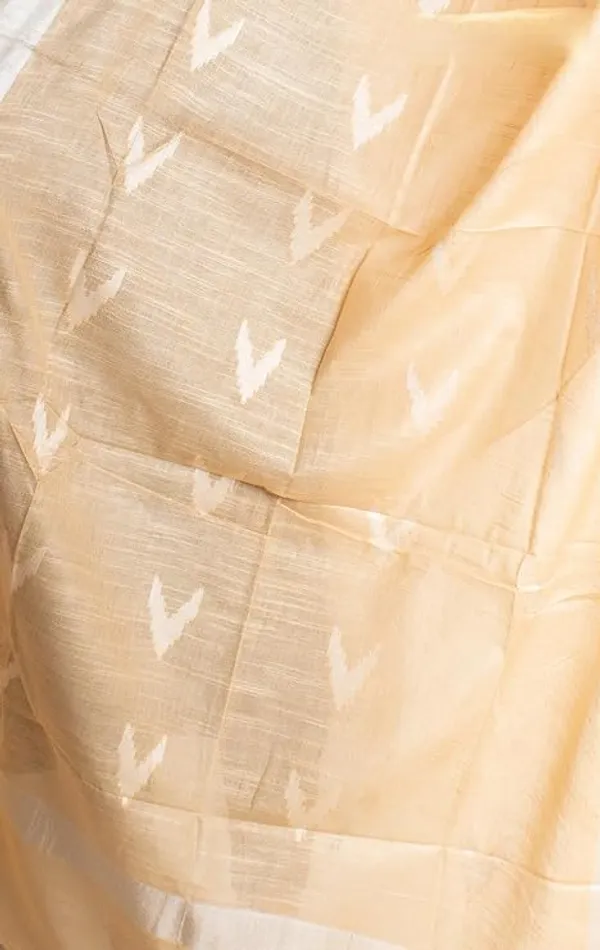 Bresleya_Creame_Linen_Cotton_Blend_Handloom_Weaving_Ikkat_Bhagalpuri_Dupatta_with_Pom_Pom