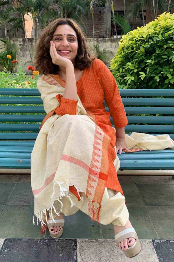 Authentic_Orange_Katan_Ghicha_Silk_Handloom_Striped_Salwar_Suit_Set_Fabric_with_Linen_Blend_Bottom_and_Temple_Dupatta