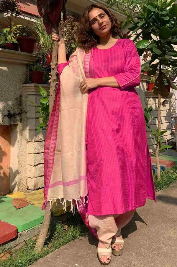 Premium_Pink_Katan_Ghicha_Silk_Handloom_Striped_Salwar_Suit_Set_Fabric_with_Linen_Blend_Bottom_and_Temple_Dupatta