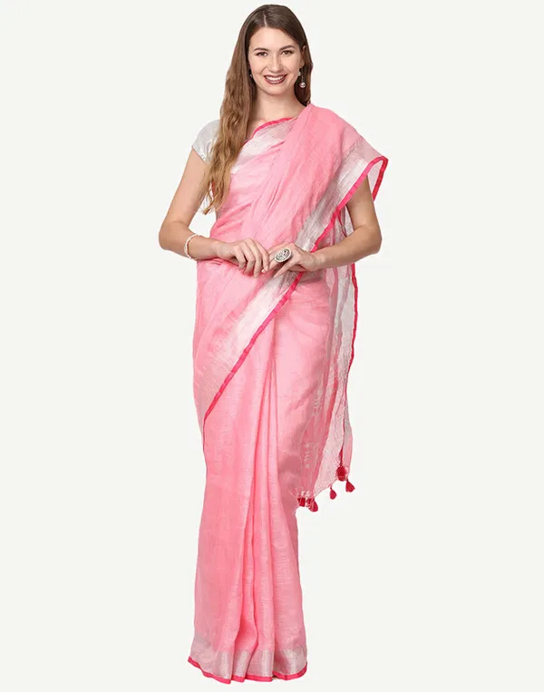 Blush_Pink_Linen_Blend_Handloom_Saree_With_Blouse_Piece