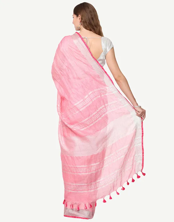 Blush_Pink_Linen_Blend_Handloom_Saree_With_Blouse_Piece