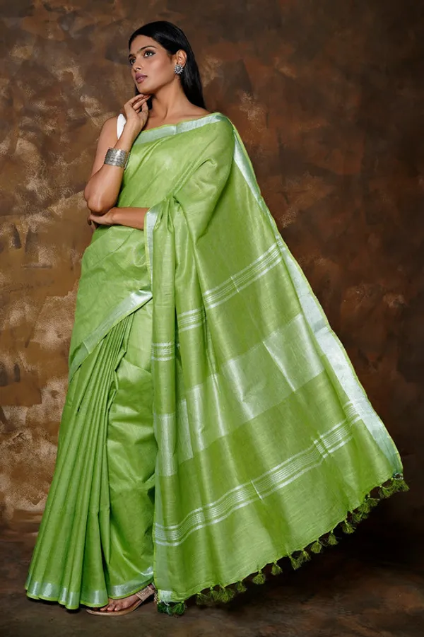 Chelcie_Green_Linen_Blend_Handloom_Saree_With_Blouse_Piece