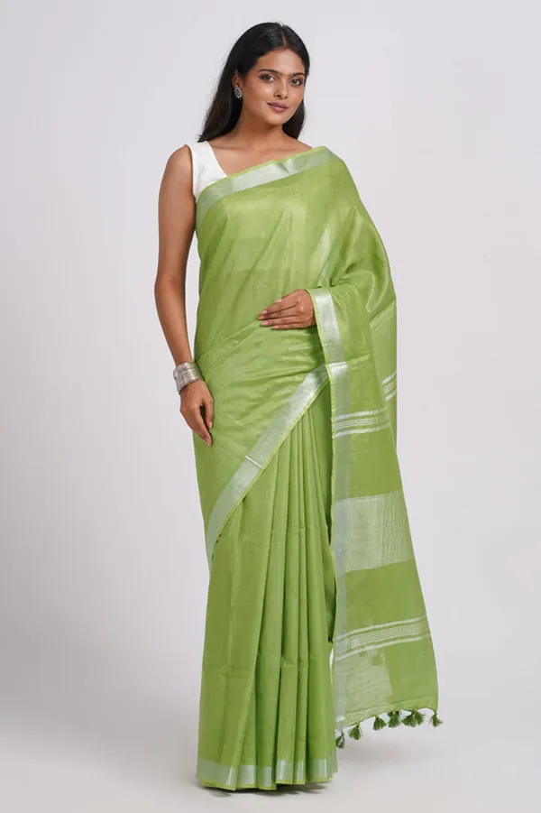 Chelcie_Green_Linen_Blend_Handloom_Saree_With_Blouse_Piece