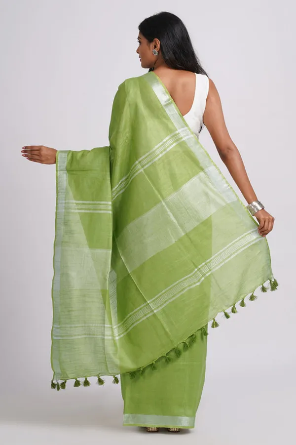 Chelcie_Green_Linen_Blend_Handloom_Saree_With_Blouse_Piece