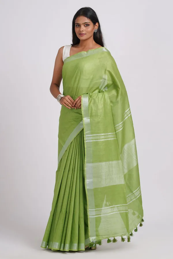Chelcie_Green_Linen_Blend_Handloom_Saree_With_Blouse_Piece