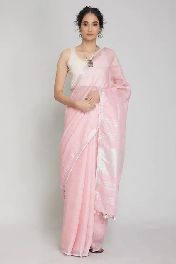 Fairy_Pink_Linen_Blend_Handloom_Saree_With_Blouse_Piece